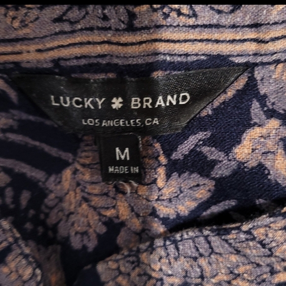 Lucky Brand Women's SZ M peasant top boho navy floral flowy button front - Picture 2 of 11